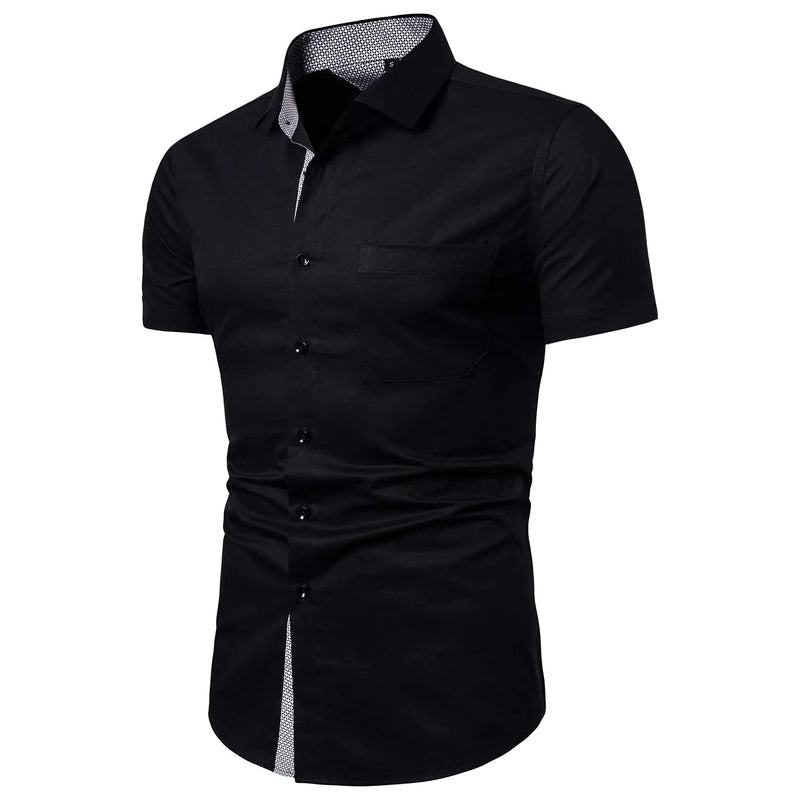 LOCALMODE Mens Printed Dress Shirts Business Casual Regular Fit Short Sleeve Button Down Shirts Small Black 2