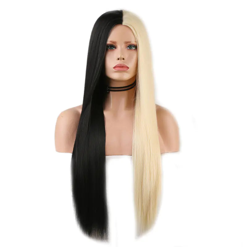Black and White Two-tone Long Straight Wig