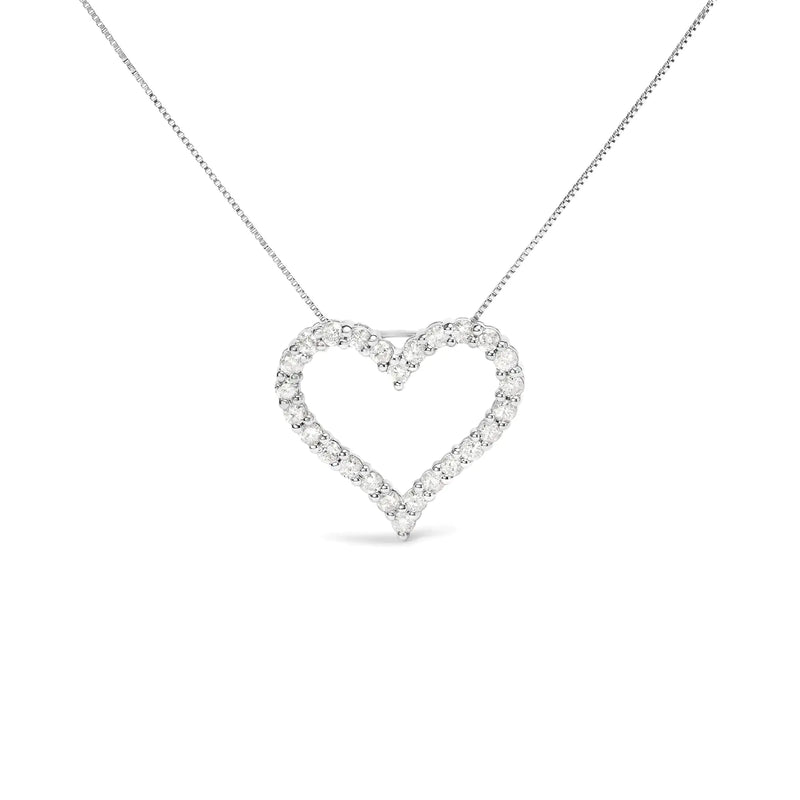 .925 Sterling Silver 2.0 Cttw Diamond Open Heart 18" Pendant Necklace (I-J Color, I2-I3 Clarity)