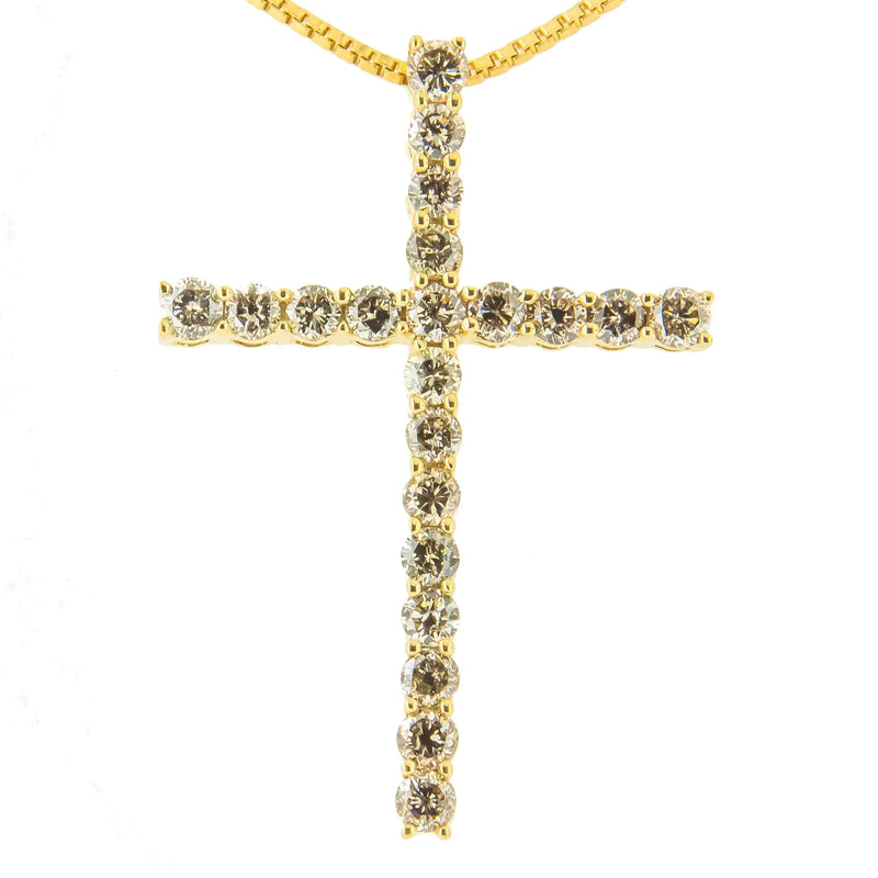 .925 Sterling Silver 1.0 Cttw Champagne Diamond Gold Cross Pendant Necklace for Women (Champagne Color, I1-I2 Clarity)- 18 inch