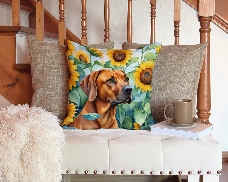 Rhodesian Ridgeback in Sunflowers Throw Pillow