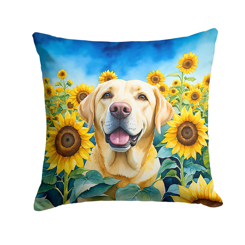 Labrador Retriever in Sunflowers Throw Pillow