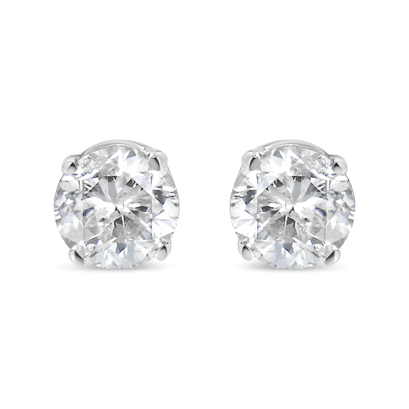 14K White Gold 1/5 Cttw Round Brilliant-Cut Near Colorless Diamond Classic 4-Prong Stud Earrings (H-I Color, I1-I2 Clarity)