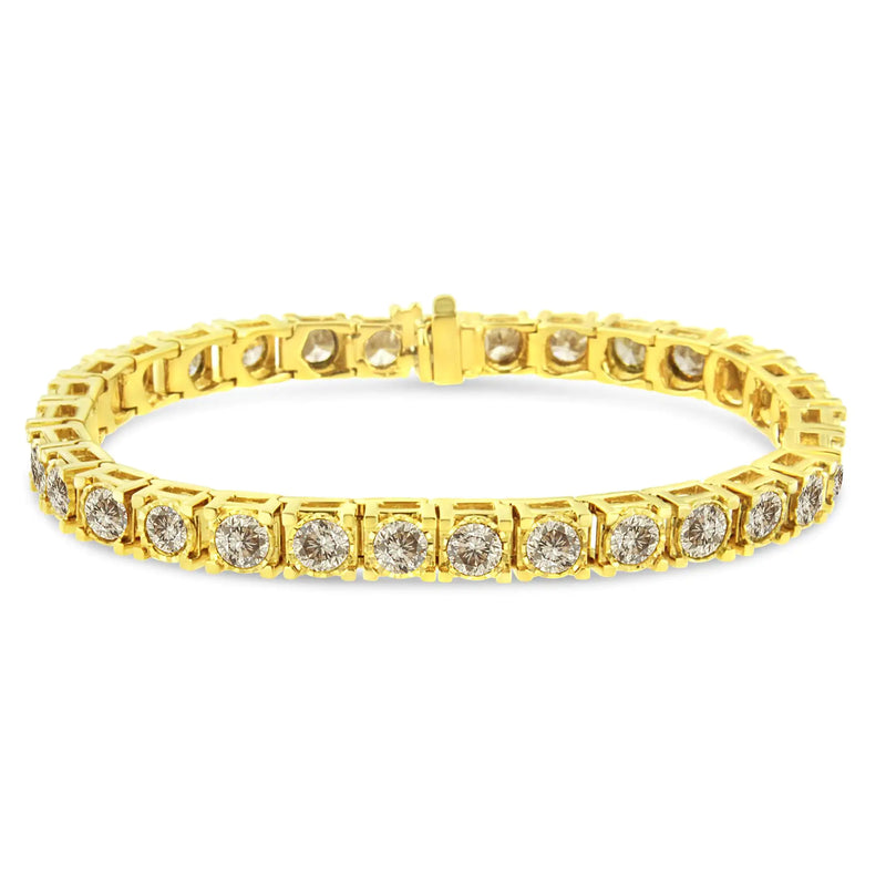 14K Yellow Gold 10.0 cttw Round-Brilliant Diamond Classic 7" Tennis Bracelet (J-K Color, I1-I2 Clarity)