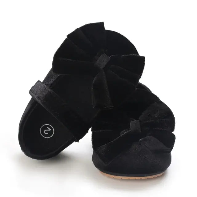 Cotton Baby Girl Moccasins with Bow - Soft Soled
