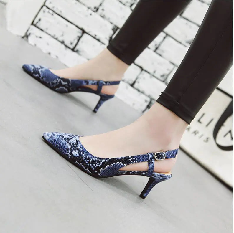 Snake Print Pointed Toe Heeled Sandals for Women