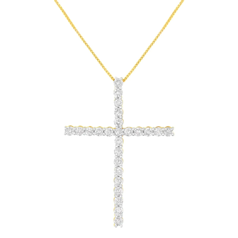 .925 Sterling Silver 3.0 Cttw Round Shape Diamond 1-1/2" Cross Pendant with Box Chain Necklace (J-K Color, I2-I3 Clarity) - 18"