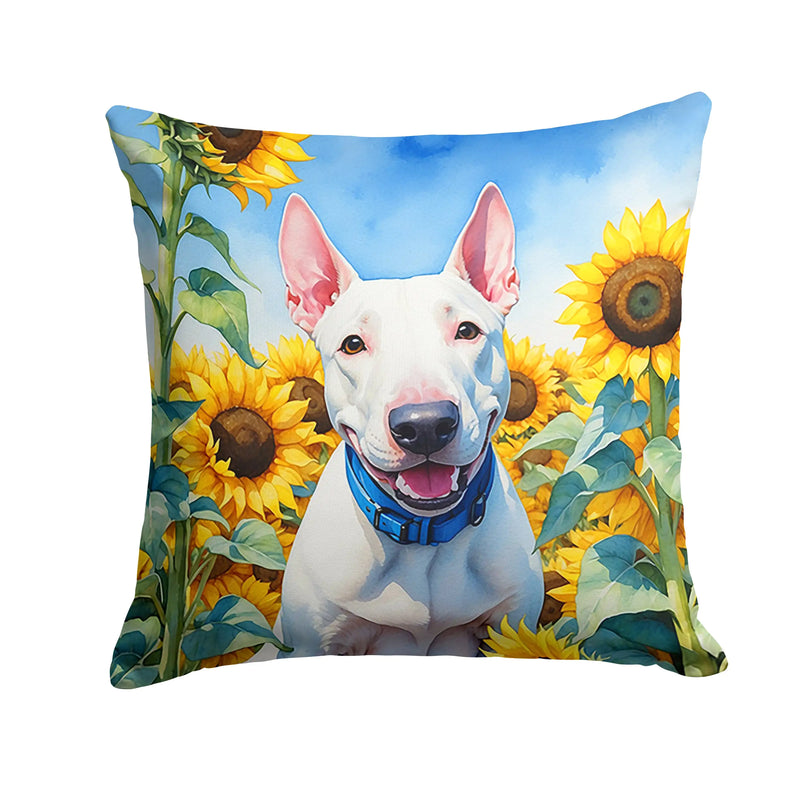 English Bull Terrier in Sunflowers Throw Pillow