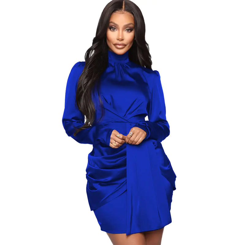 Pleated Long-Sleeved Dress for Women