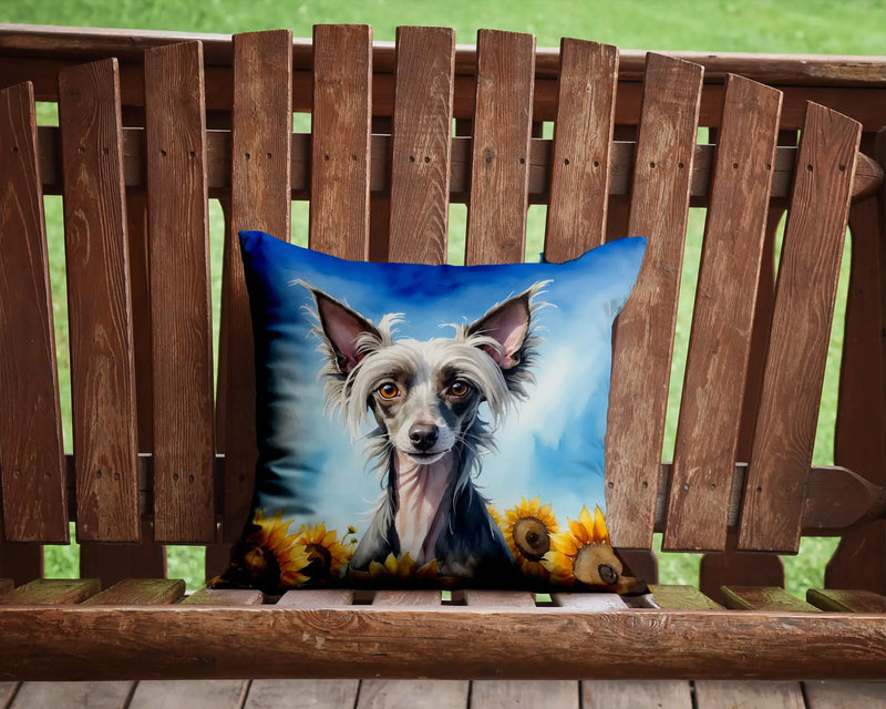 Chinese Crested in Sunflowers Throw Pillow