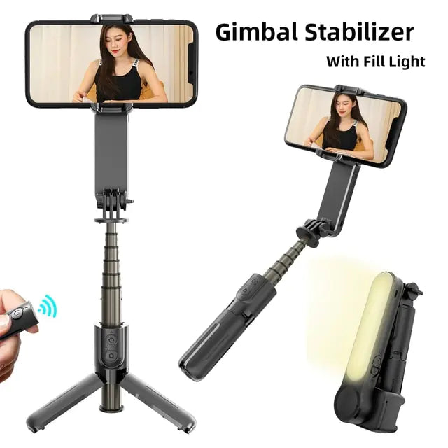 Handheld Gimbal Stabilizer Mini Selfie Stick Tripod with Removable Fill Light