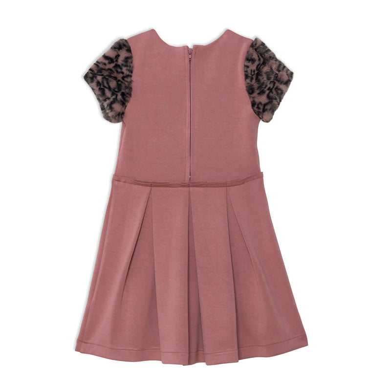 Short Sleeve Fake Fur Dress Dusty Rose Animal Print