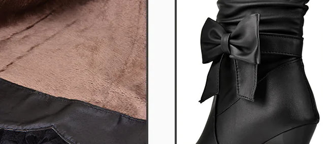 Bowknot Chunky Heel Round Toe Martin Boots