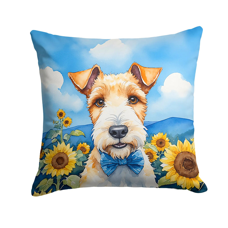 Fox Terrier in Sunflowers Throw Pillow