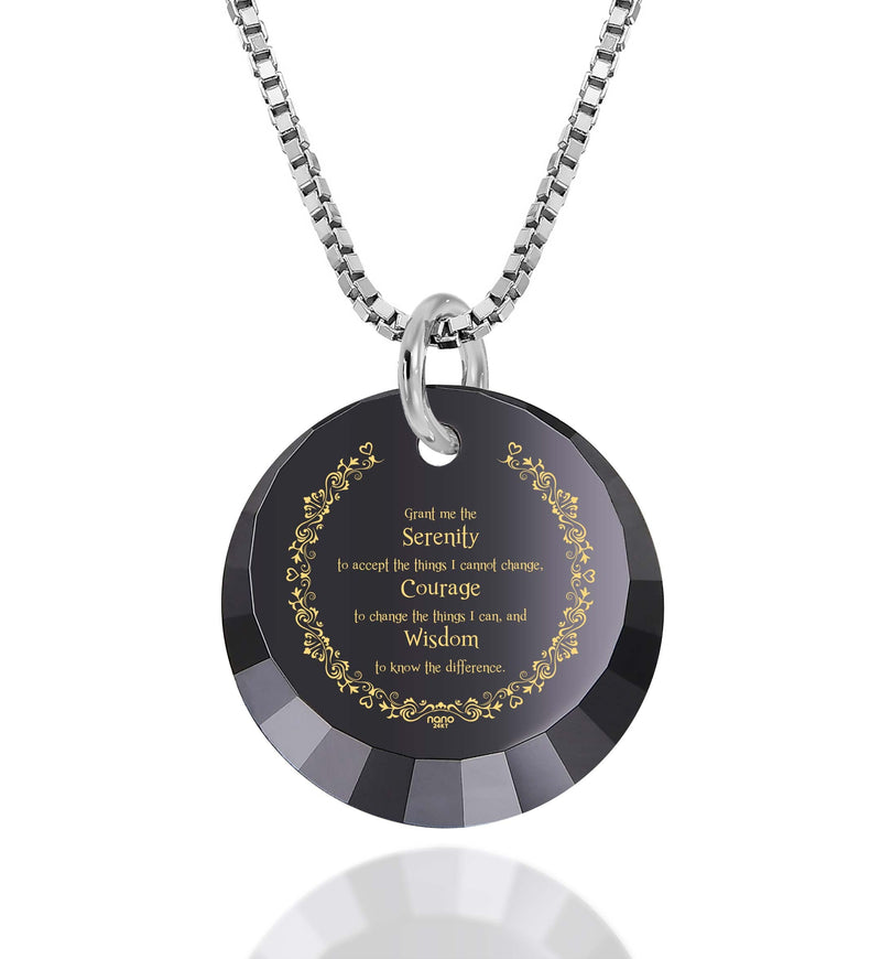 Serenity Prayer Necklace Inspirational Pendant Inscribed in 24k Gold