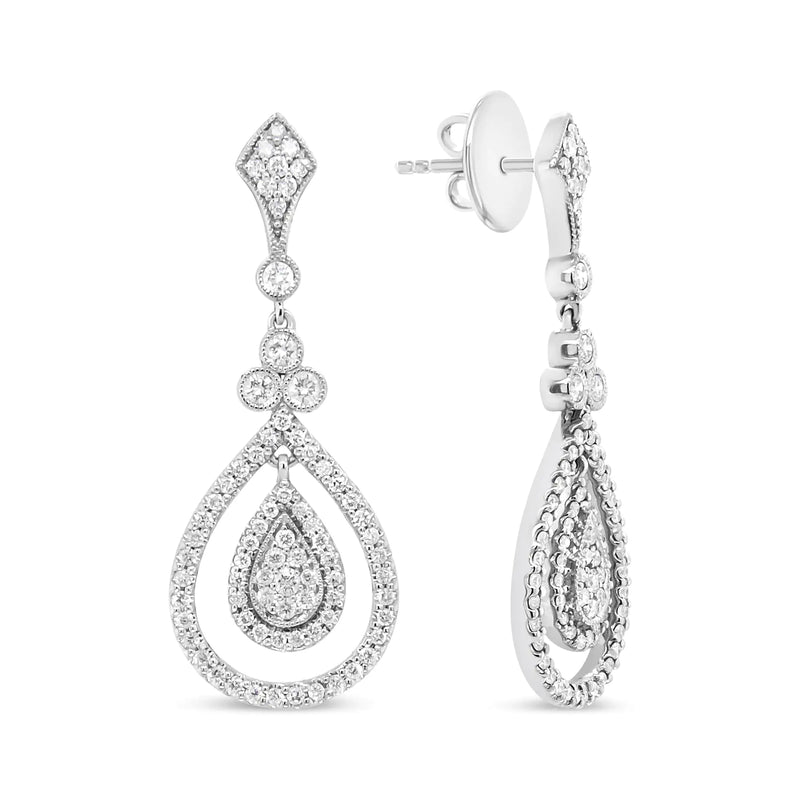 18K White Gold 1 1/4 Cttw Round Diamond Openwork Teardrop-Shaped Dangle Earrings (F-G Color, VS1-VS2 Clarity)