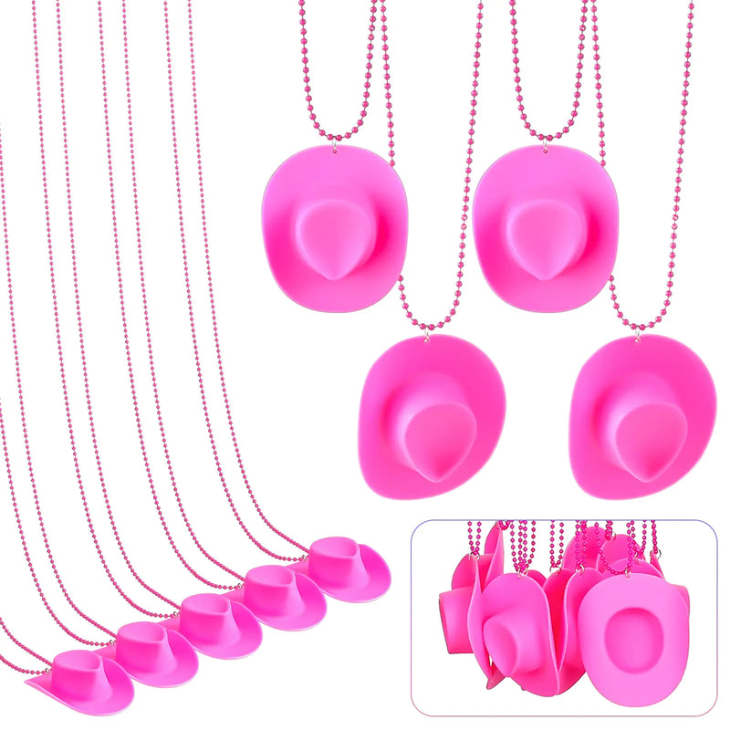 Tudomro 24 Pcs Cowgirl Cowboy Hat Necklaces Cowboy Party Favors Mini Cowboy Hats Necklaces with Western Cowboy Cowgirl Hat Beads Bachelorette Birthday Mardi Gras Party Accessories (Hot Style)