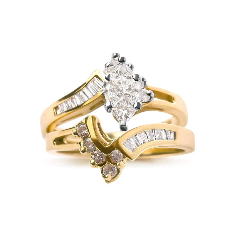 14K Two Tone 3/4 Cttw Diamond Engagement Ring Set (H-I Color, SI1-SI2 Clarity)