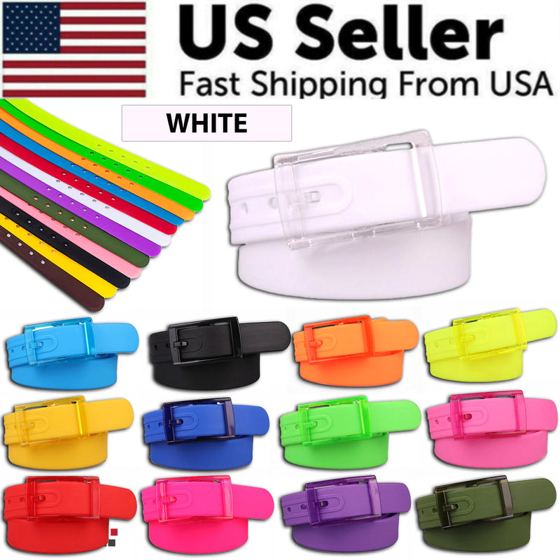 Adjustable Cut to Fit Rubber Plastic Jelly Silicone Casual Belt With Buckle USA