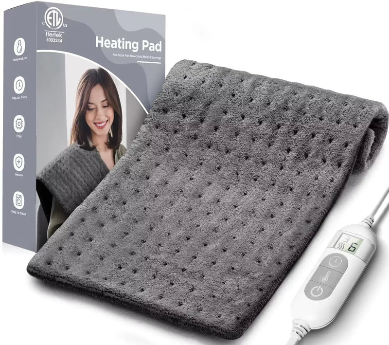 Heating Pad for Back & Cramps ReliefElectric Heat Pad Fast Heat6 Level Heat Setting3 Level TimmingAuto Shut Off Machine WashableSuitable for BackNeckAbdomen Pain Relief (Dark Grey 12×24)