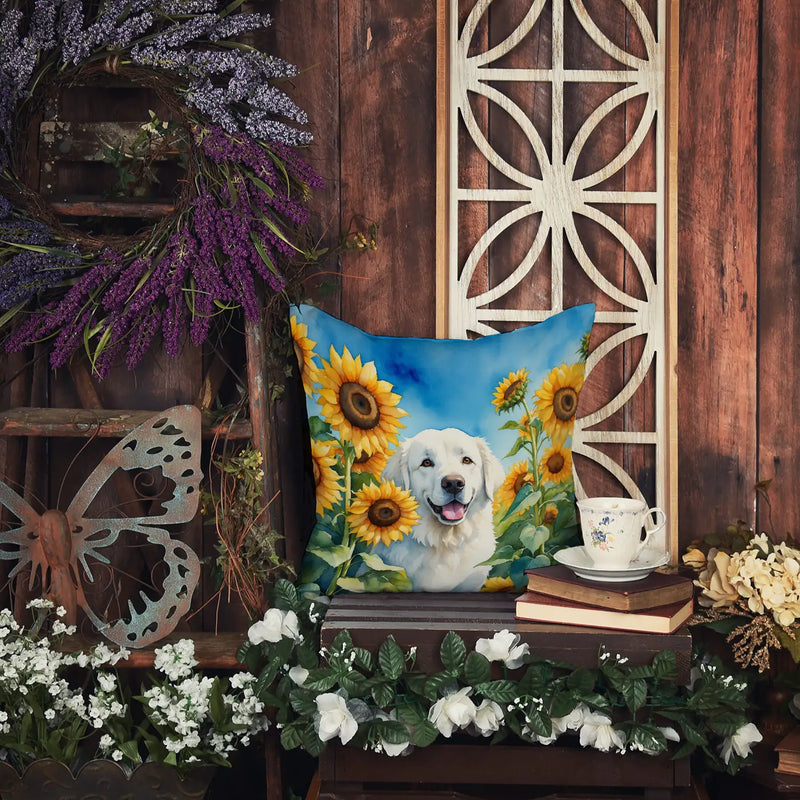 Kuvasz in Sunflowers Throw Pillow