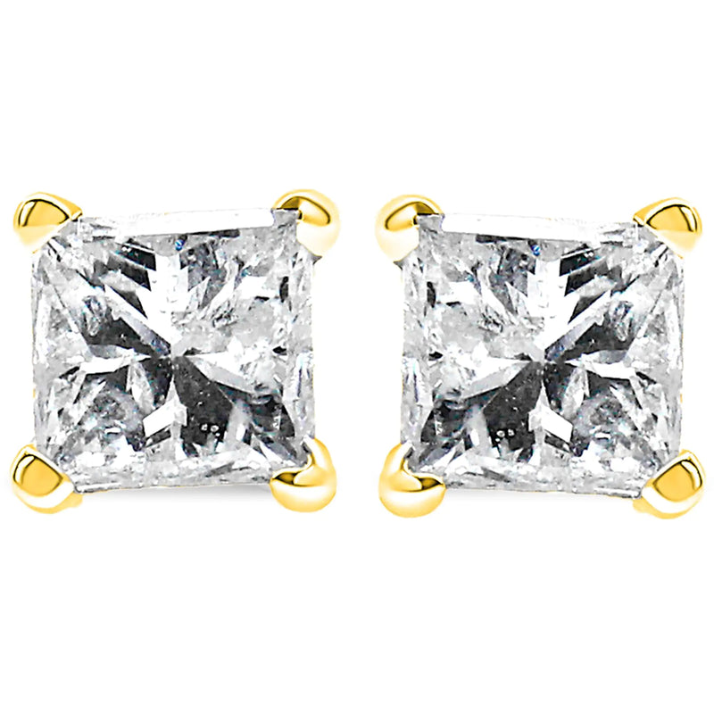 IGI Certified 1/2 Cttw Princess-Cut Square Diamond 4-Prong Solitaire Stud Earrings in 14K Yellow Gold (I-J Color, SI1-SI2 Clarity)