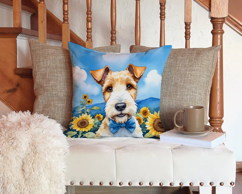 Fox Terrier in Sunflowers Throw Pillow