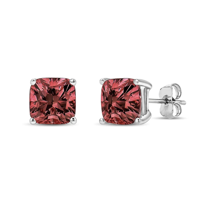 14K White Gold Lab Grown Pink Cushion 4-Prong Set Classic Diamond Solitaire Stud Earrings (Pink Color, VS1-VS2 Clarity)