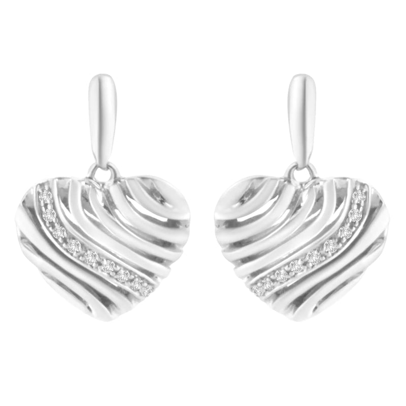 Sterling Silver Heart Diamond Accent Puff Earrings (I-J, I1-I2)