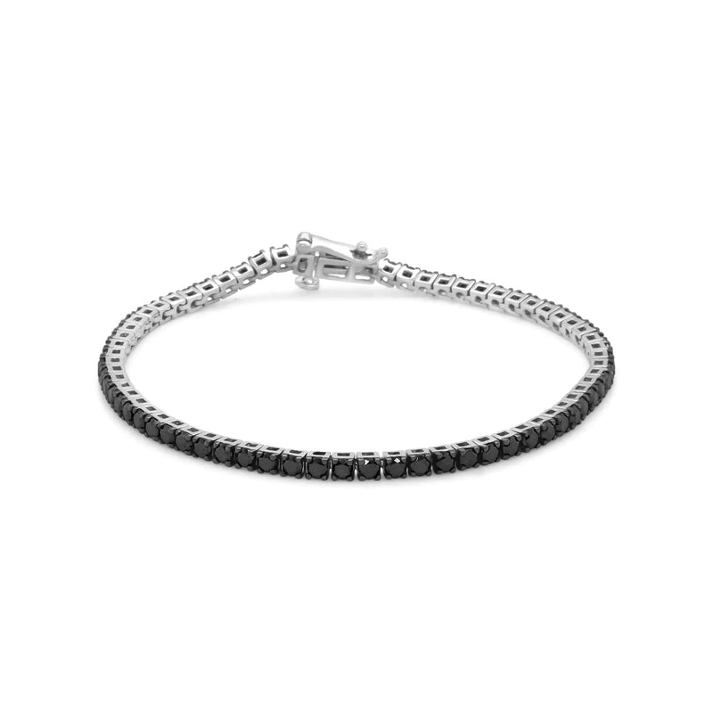 .925 Sterling Silver 4-Prong Set Treated Black Round-Cut Diamond Classic Tennis Bracelet (Black Color, I2-I3 Clarity) - 7.25"