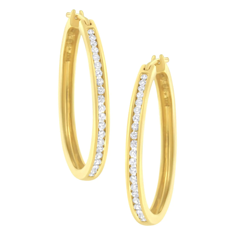 14K Yellow Gold 1/2 cttw Channel Set Diamond Classic Hoop Earrings (I-J Color, SI2-I1 Clarity)