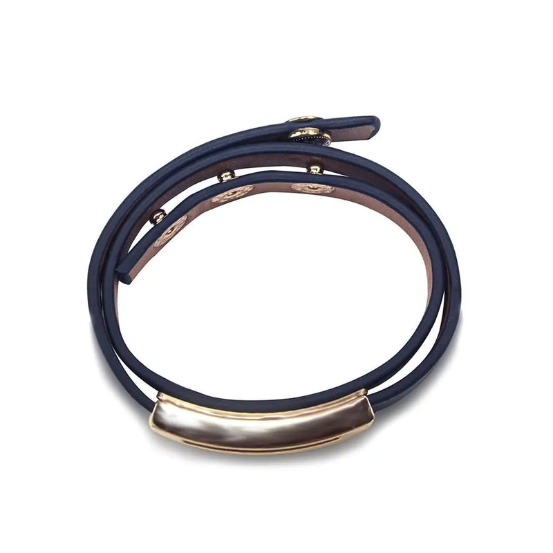 Buckled Leather Bracelet - Navy Blue