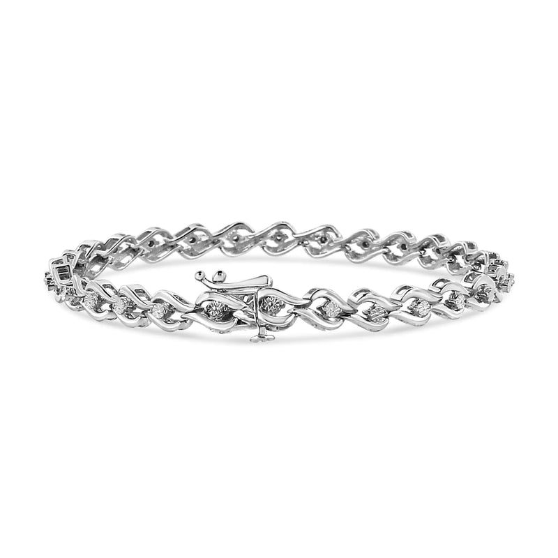 .925 Sterling Silver 1/10 Cttw Round-Cut Diamond Links of Flame Bracelet (I-J Color, I3) - 7.25"