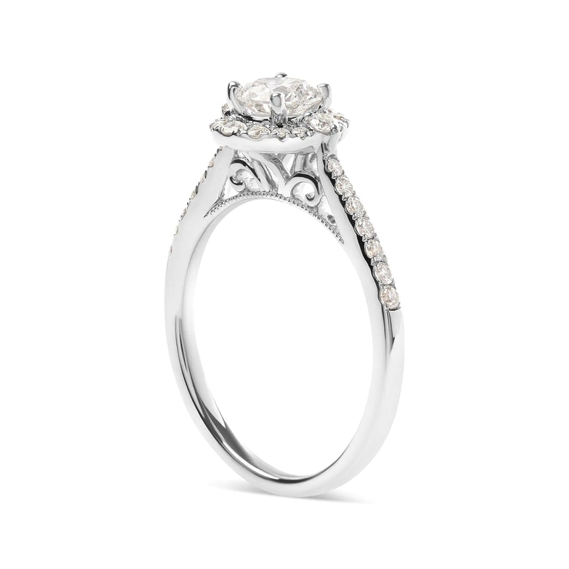 GIA Certified 14k White Gold 4/5 Cttw Diamond Halo Engagement Ring (G-H Color, SI1-SI2 Clarity)