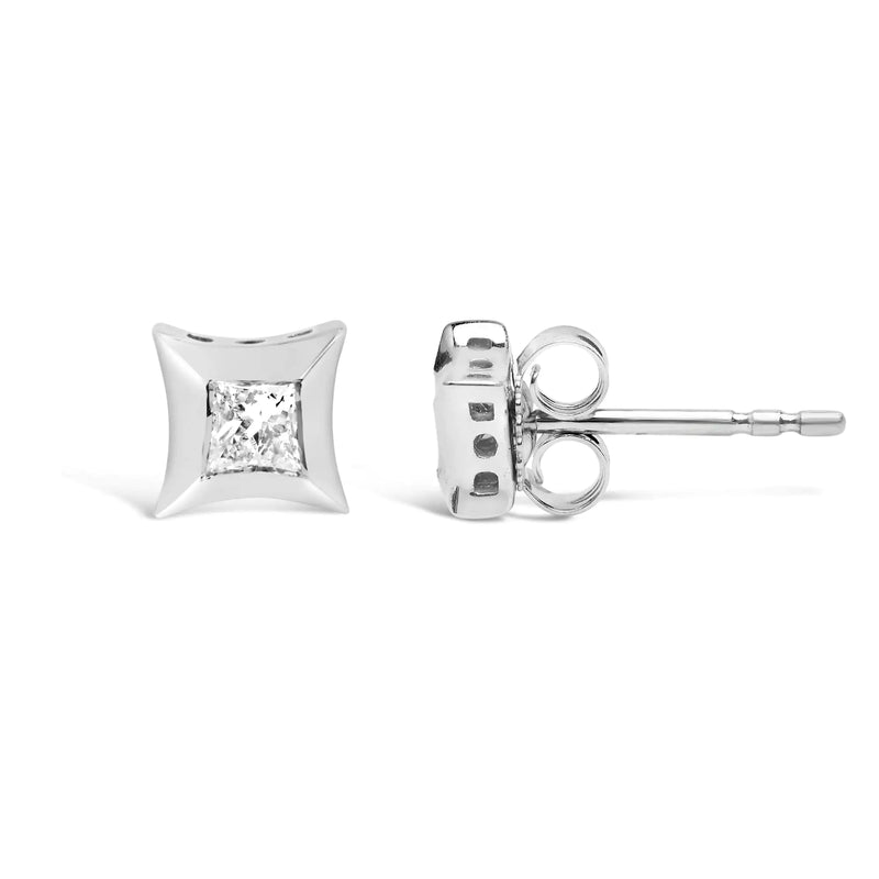 10K White Gold 1/5 Cttw Invisible Set Princess-Cut Diamond Stud Earrings (H-I Color, SI2-I1 Clarity)