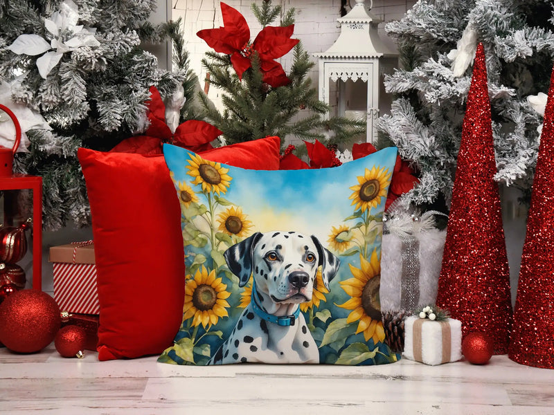 Dalmatian in Sunflowers Throw Pillow