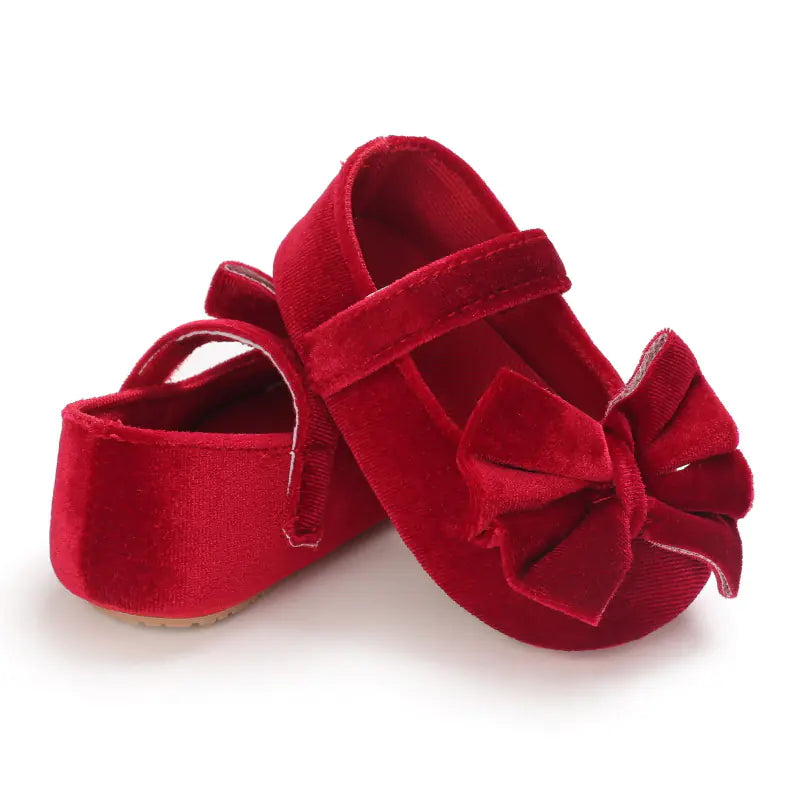 Cotton Baby Girl Moccasins with Bow - Soft Soled