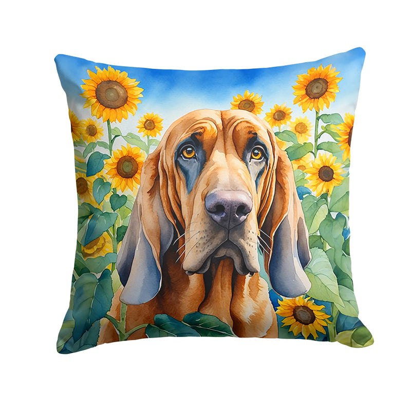 Bloodhound in Sunflowers Throw Pillow