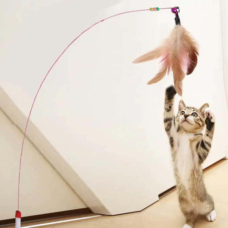 Cat Toy Stick Feather Wand With Bell Mouse Cage