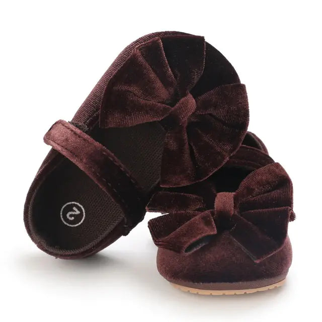 Cotton Baby Girl Moccasins with Bow - Soft Soled