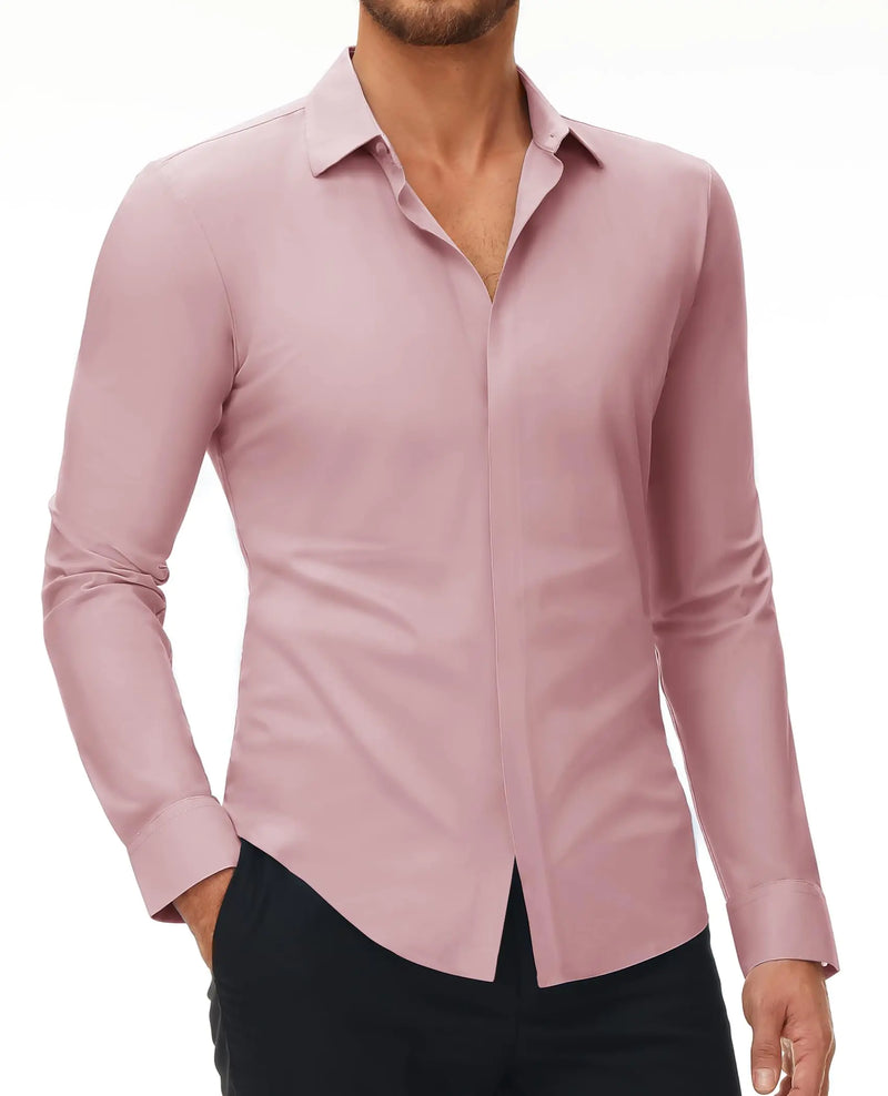 DEMEANOR Stretch Mens Dress Shirts Long Sleeve Slim Fit Dress Shirts for Men Button Down Dress Shirts Wrinkle Free Pink