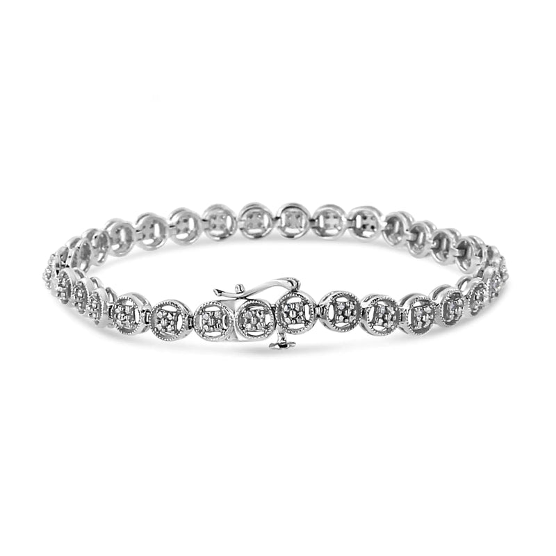 .925 Sterling Silver 1/10 Cttw Diamond Open Circle Wheel Link 7" Tennis Bracelet (I-J Color, I2-I3 Clarity)