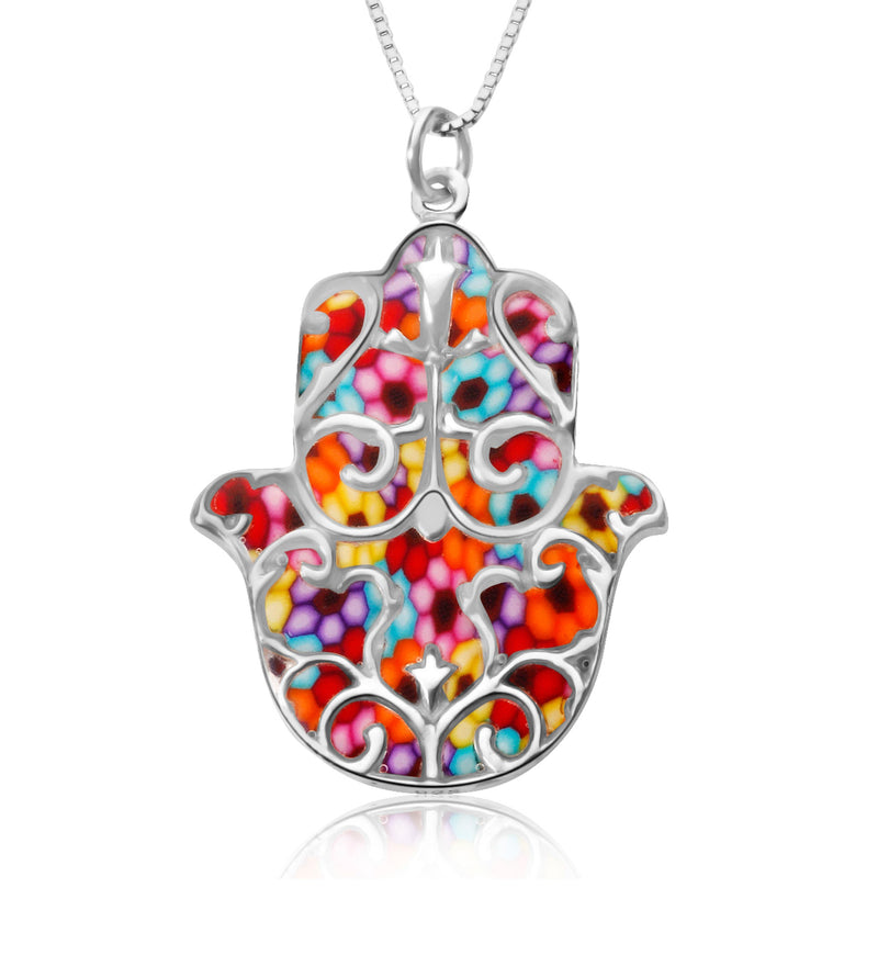 925 Sterling Silver Hamsa Necklace Handcrafted Fleur de Lis Pendant