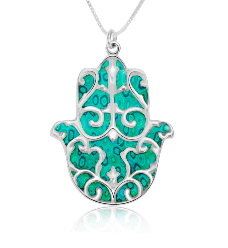 925 Sterling Silver Hamsa Necklace Handcrafted Fleur de Lis Pendant