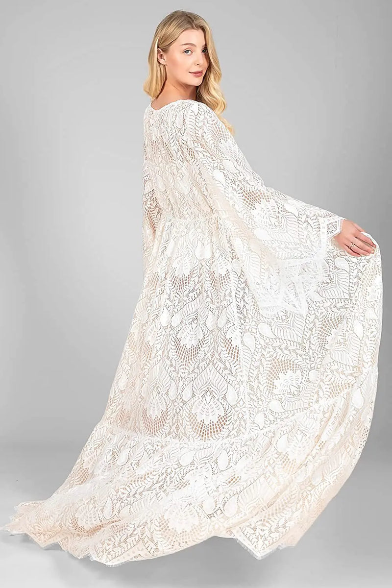 Lace Long Bride Robe for Dreamy Wedding Photos