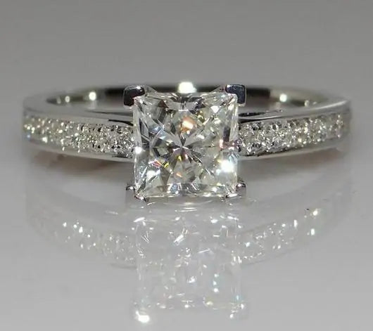 Square White Cubic Engagement Ring