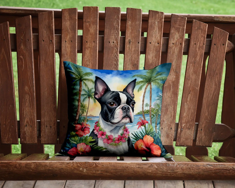 Boston Terrier Luau Throw Pillow