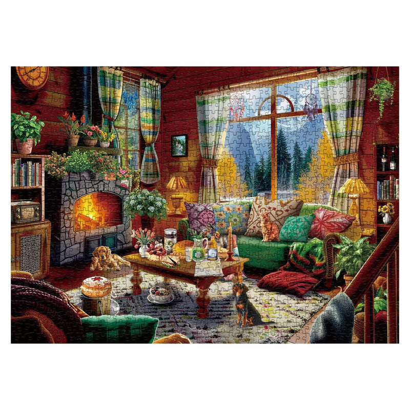 Cozy Cabin Winter Scene Puzzle 1000 Piece for Adults Book Cozytime Jigsaw Puzzle Coffee Table Dog Cat Puzzle