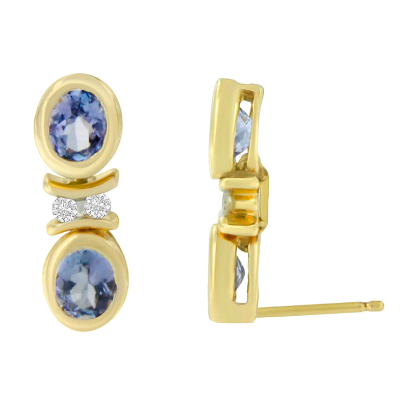 14K Yellow Gold Round Cut Diamond Tanzanite Earrings (1.60 cttw, I-J Color, I1-I2 Clarity)