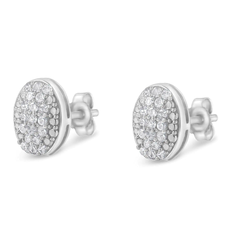 Sterling Silver Round Diamond Oval Cluster Earrings (1/2 cttw, I-J Color, I2-I3 Clarity)